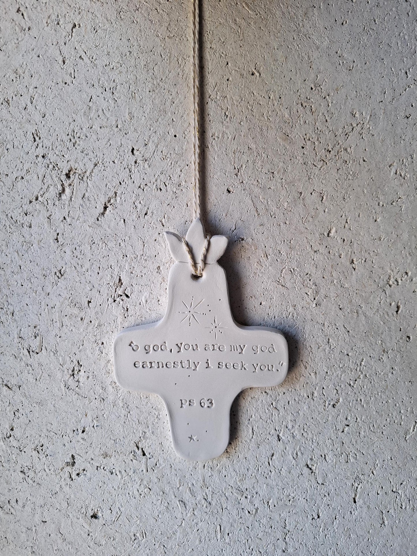 ceramic wall cross, to hang, prayer corner, baptism gift, communion, confirmation, engraved with the gospel, psalm, bible, Christian