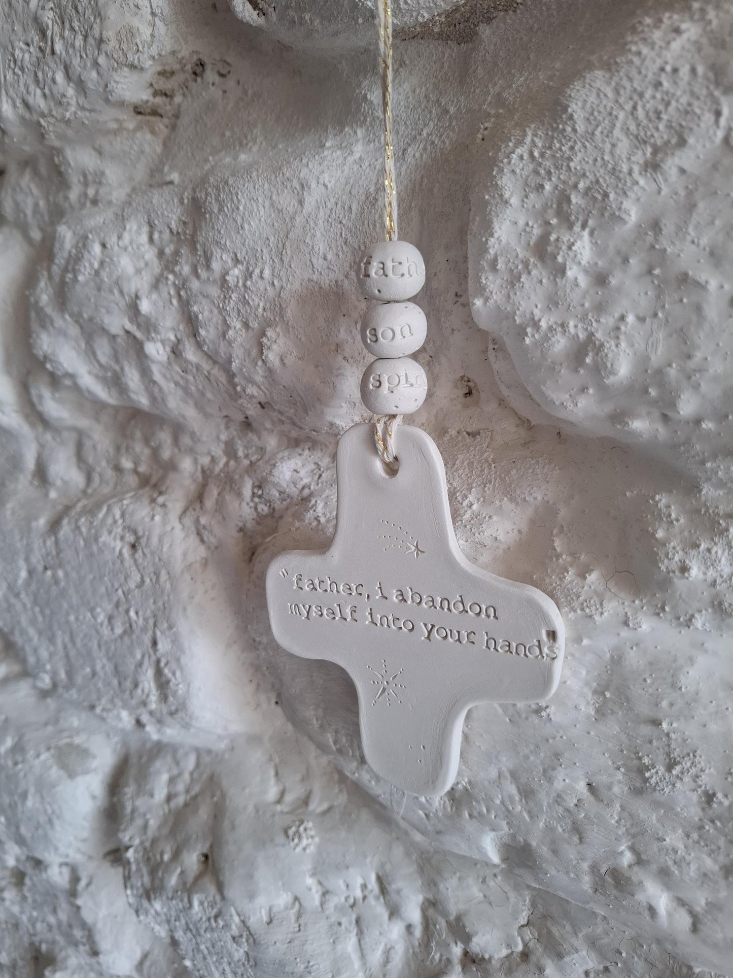 ceramic wall cross, to hang, raw, refined, bible message, psalm, gospel, prayer corner, baptism gift, communion, confirmation