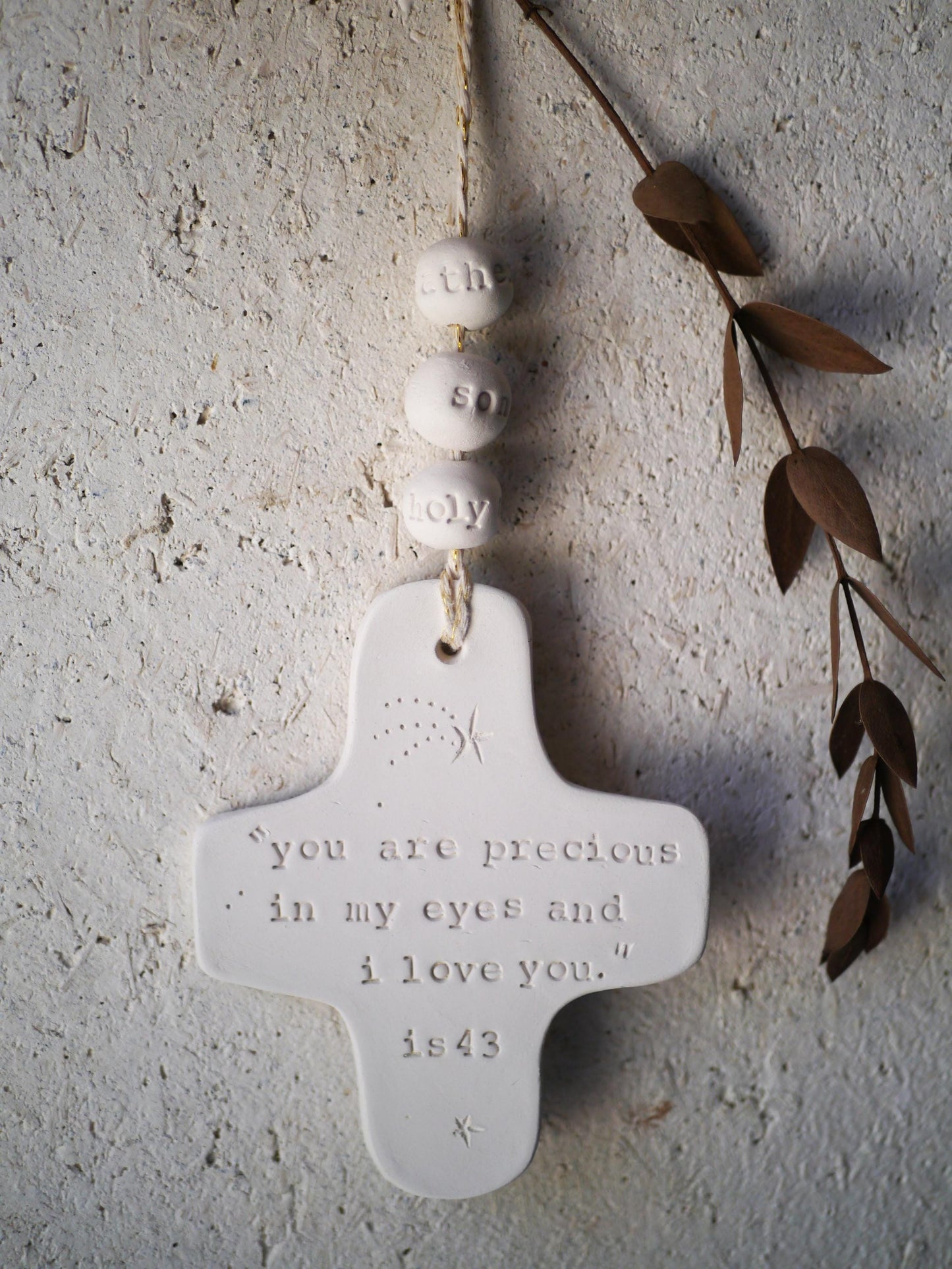Christian ceramic wall cross, inscribed with the Word (Bible, Gospel), prayer corner, boy's baptism gift, communion, confirmation