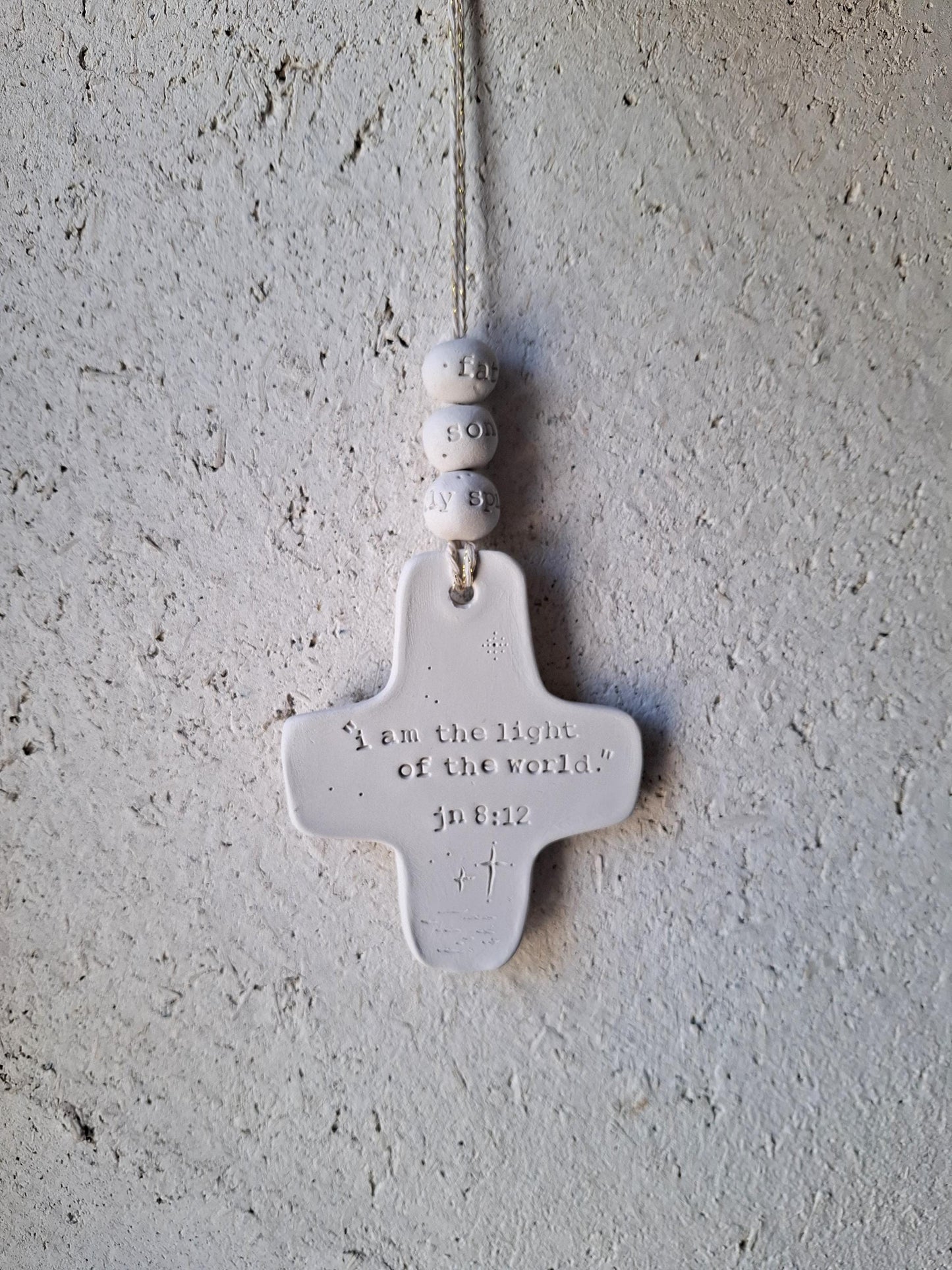 Christian ceramic wall cross, inscribed with the Word (Bible, Psalm, Gospel), prayer corner, baptism gift, communion, confirmation