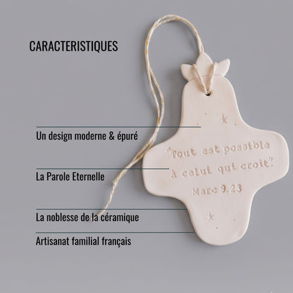 Christian ceramic wall cross, inscribed with the Word (Bible, Psalm, Gospel), prayer corner, baptism gift, communion, confirmation