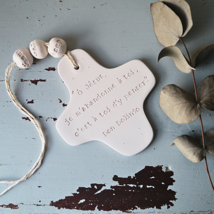 Christian ceramic wall cross, inscribed with the Word (Bible, Psalm, Gospel), prayer corner, baptism gift, communion, confirmation