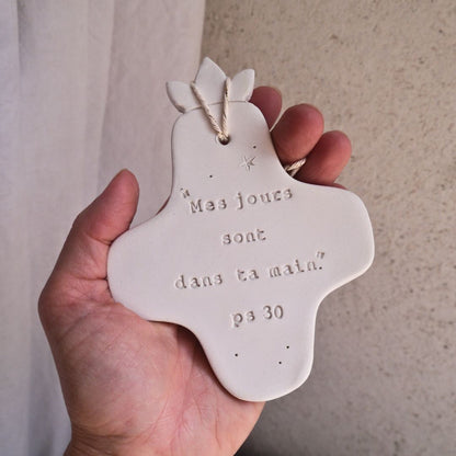Christian ceramic wall cross, inscribed with the Word (Bible, Psalm, Gospel), prayer corner, baptism gift, communion, confirmation