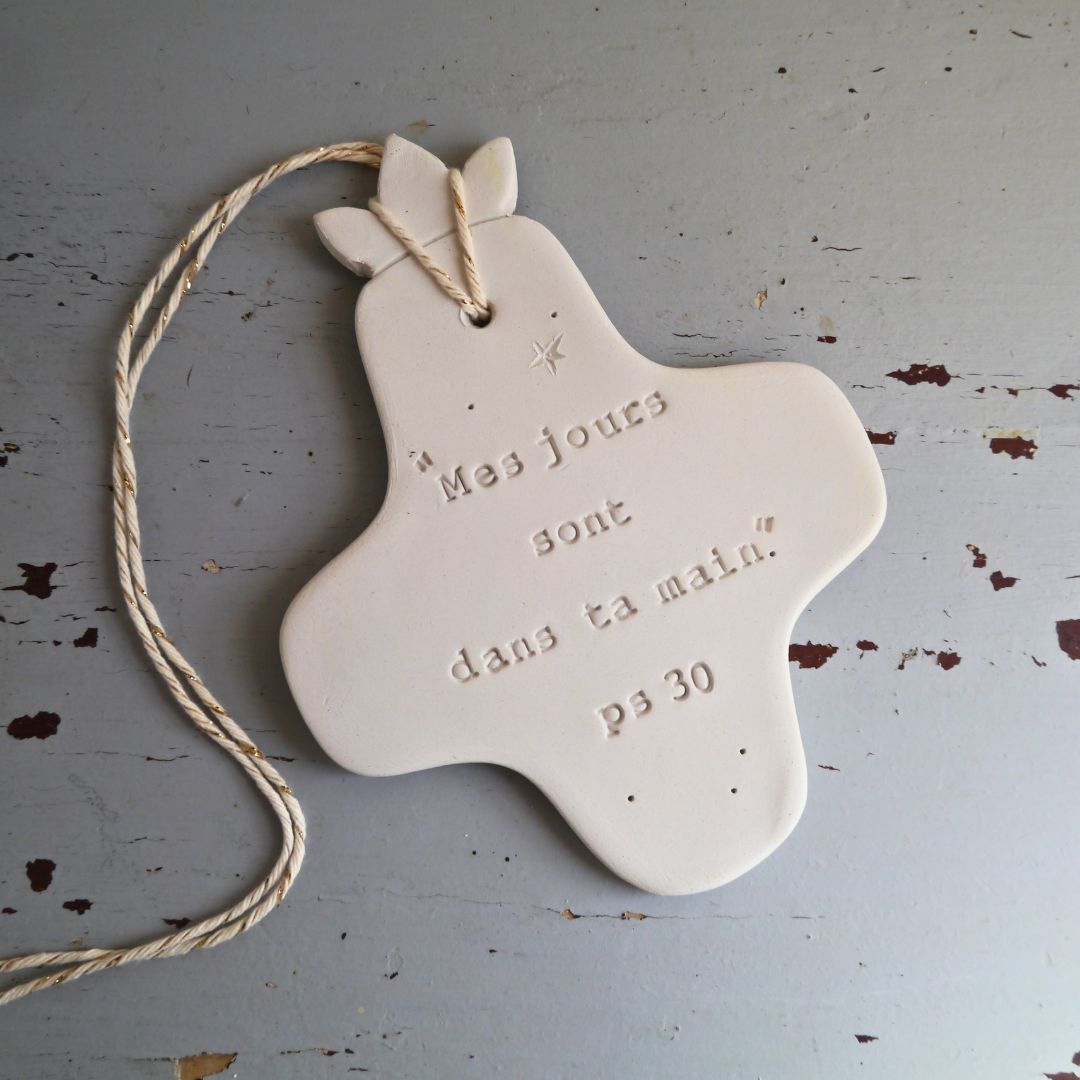 Christian ceramic wall cross, inscribed with the Word (Bible, Psalm, Gospel), prayer corner, baptism gift, communion, confirmation