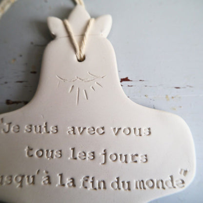 Christian ceramic wall cross, inscribed with the Word (Bible, Psalm, Gospel), prayer corner, baptism gift, communion, confirmation