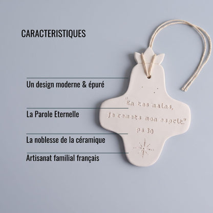 Christian ceramic wall cross, inscribed with the Word (Bible, Psalm, Gospel), prayer corner, baptism gift, communion, confirmation