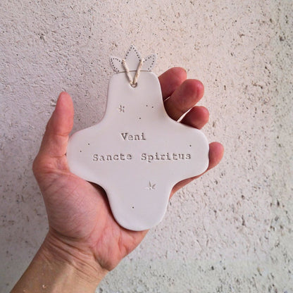 Ceramic wall cross, baptism gift, communion gift, confirmation gift, Christian gift, Bible inscription