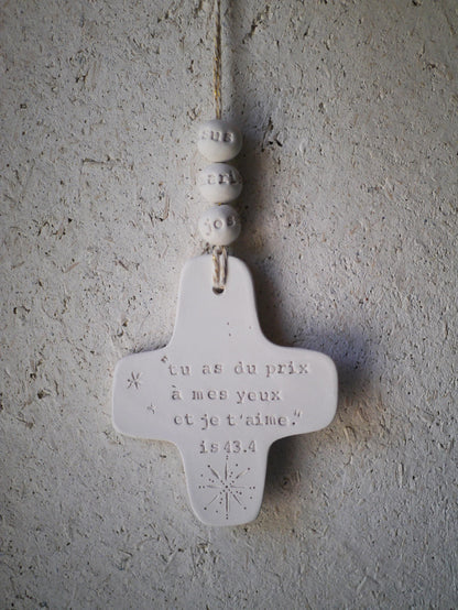 Christian ceramic cross, inscribed with the Word (Bible), prayer corner, gift idea for baptism, communion, confirmation, customizable