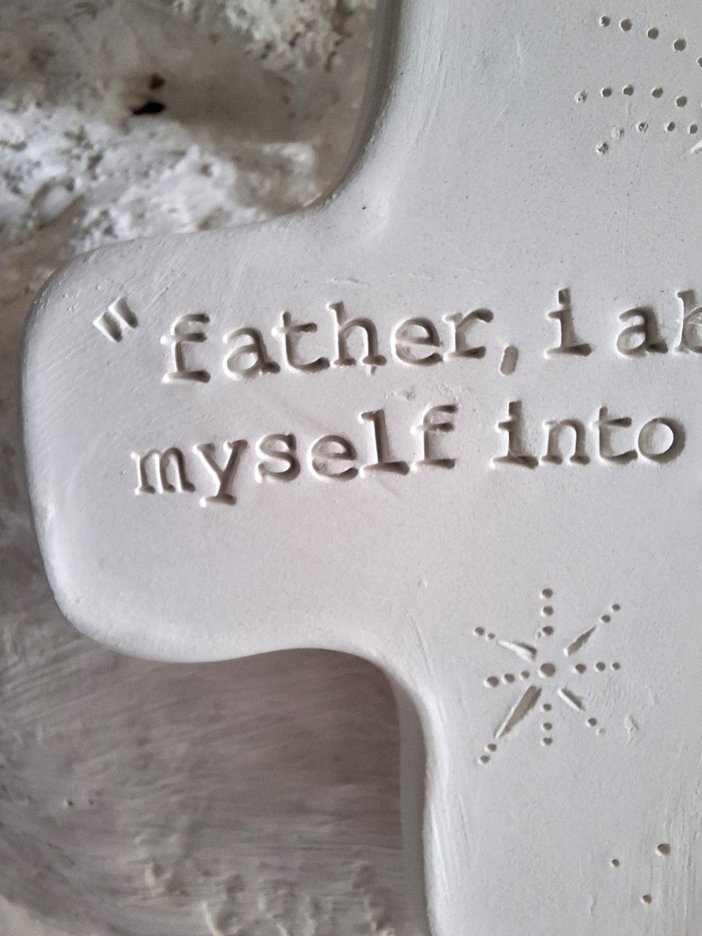 ceramic wall cross, to hang, raw, refined, bible message, psalm, gospel, prayer corner, baptism gift, communion, confirmation