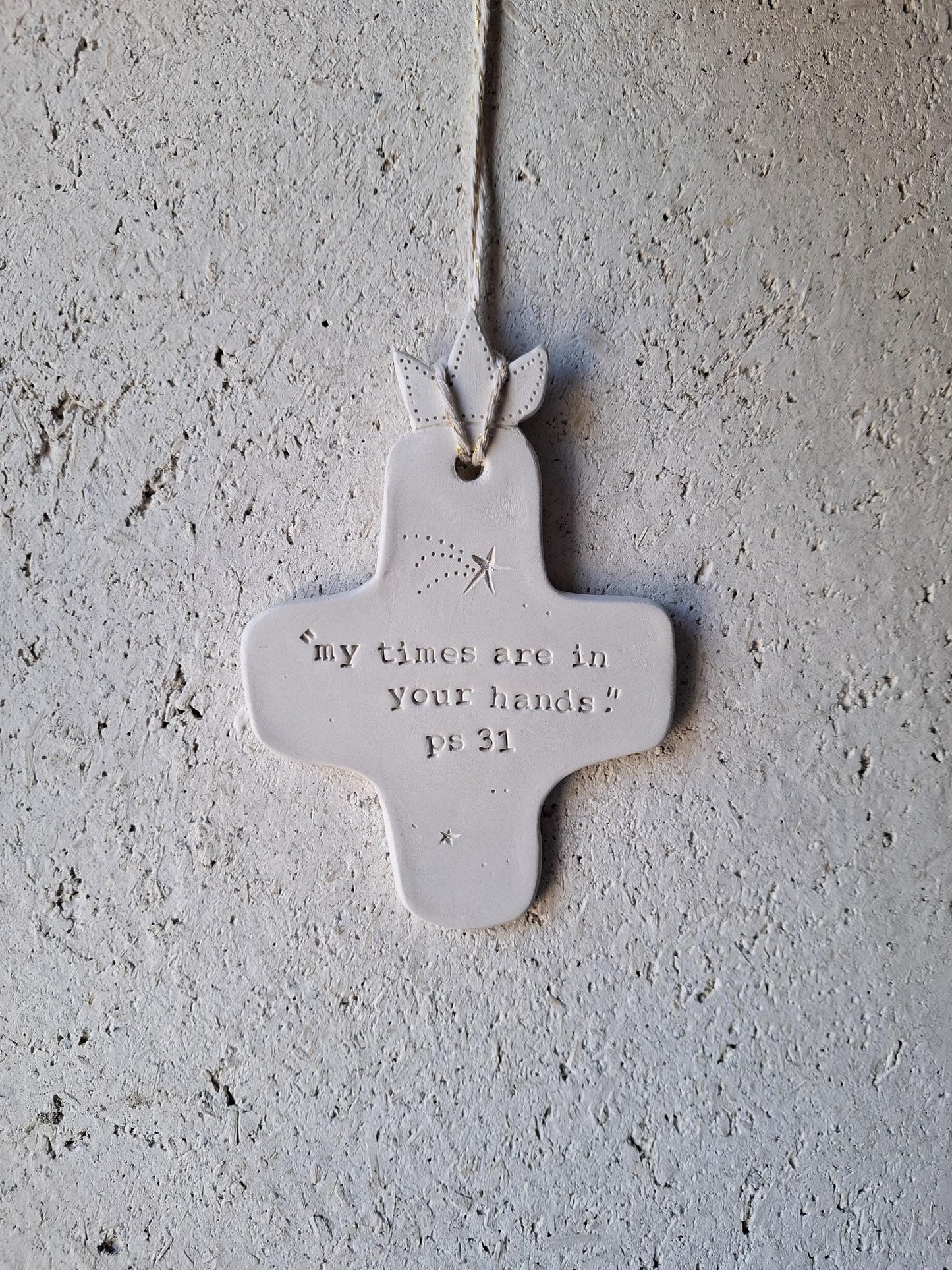 Christian ceramic wall cross, inscribed with the Word (Bible, Psalm, Gospel), prayer corner, baptism gift, communion, confirmation