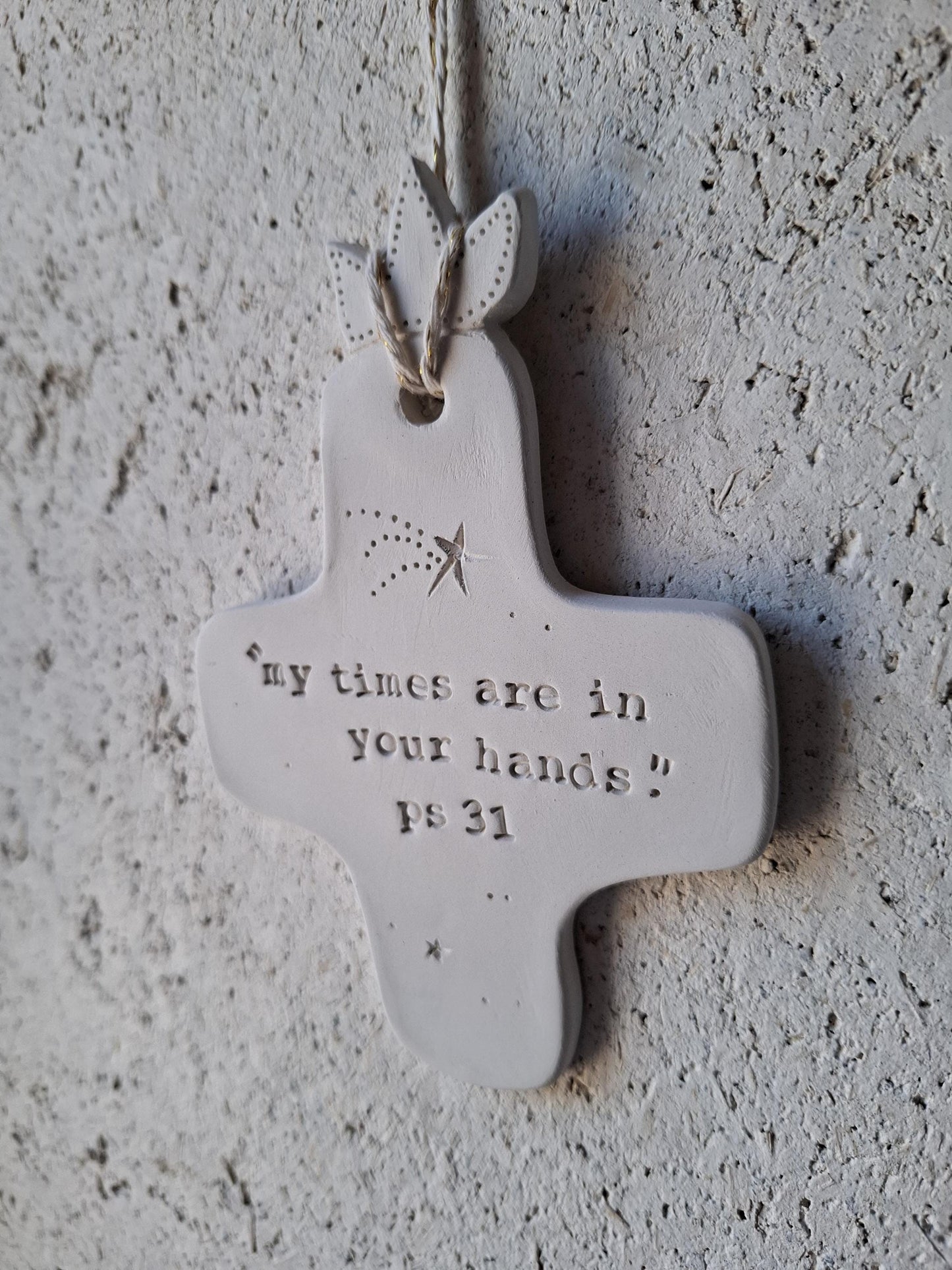 Christian ceramic wall cross, inscribed with the Word (Bible, Psalm, Gospel), prayer corner, baptism gift, communion, confirmation