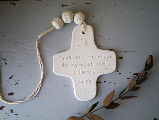 Christian ceramic wall cross, inscribed with the Word (Bible, Gospel), prayer corner, boy's baptism gift, communion, confirmation