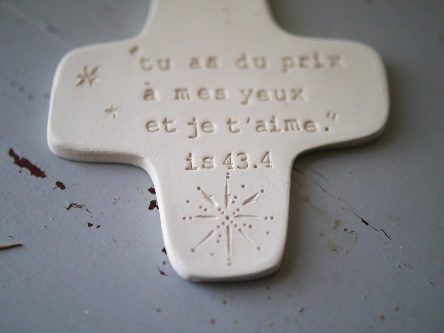 Christian ceramic cross, inscribed with the Word (Bible), prayer corner, gift idea for baptism, communion, confirmation, customizable