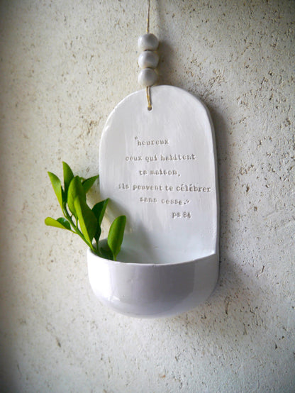 Entrance holy water font "Blessed are those who dwell in your house, for they may praise you continually" Psalm 84