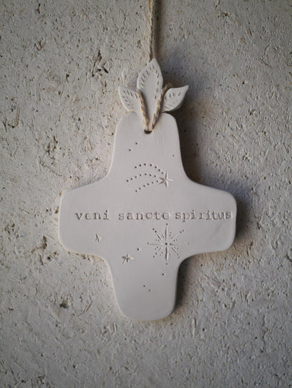 Ceramic wall cross, baptism gift, communion gift, confirmation gift, Christian gift, Bible inscription