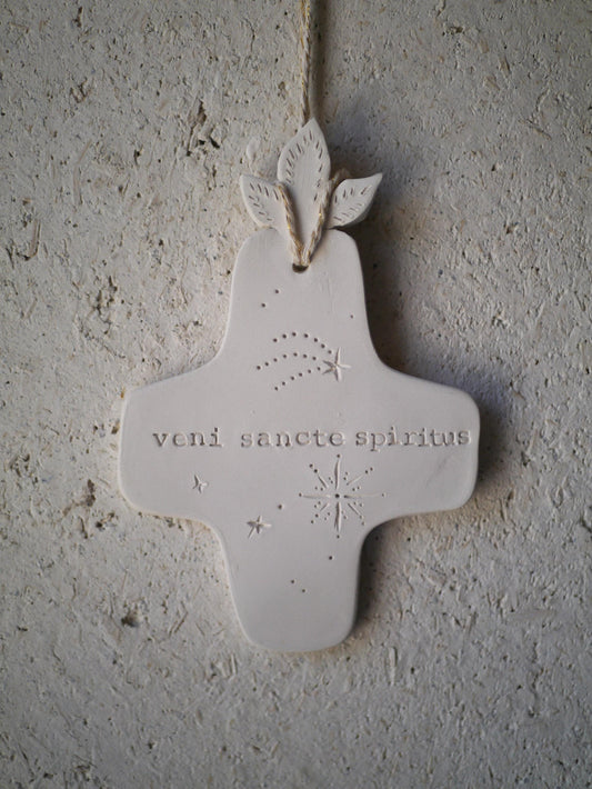 Ceramic wall cross, baptism gift, communion gift, confirmation gift, Christian gift, Bible inscription
