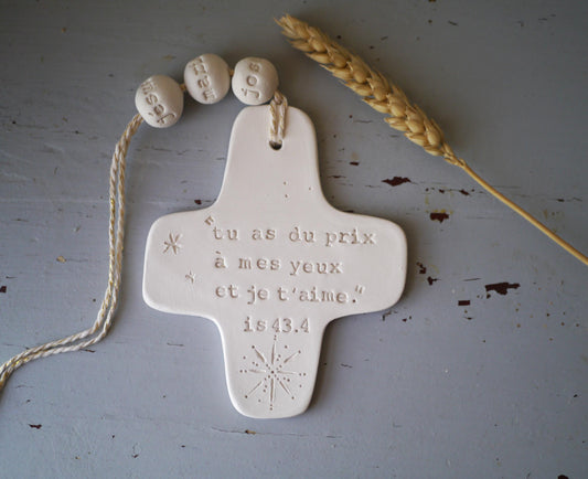 Christian ceramic cross, inscribed with the Word (Bible), prayer corner, gift idea for baptism, communion, confirmation, customizable