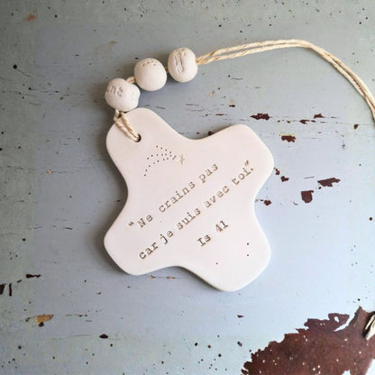 Christian ceramic wall cross, inscribed with the Word (Bible, Psalm, Gospel), prayer corner, baptism gift, communion, confirmation