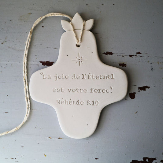 Christian ceramic wall cross, inscribed with the Word (Bible, Psalm, Gospel), prayer corner, baptism gift, communion, confirmation