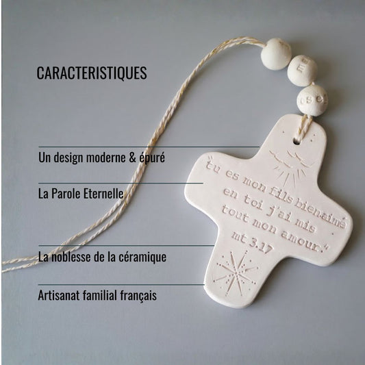 gift to offer for a baptism, cross inscribed with the Word (Bible), prayer corner, first communion, confirmation, customizable