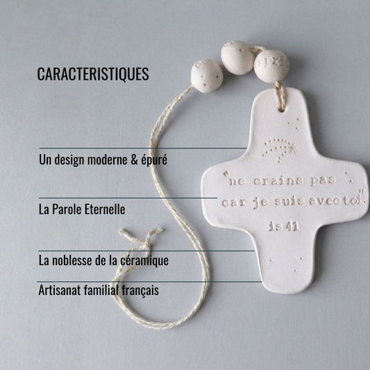 Christian ceramic wall cross, inscribed with the Word (Bible, Psalm, Gospel), prayer corner, baptism gift, communion, confirmation