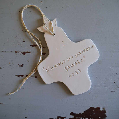 Christian ceramic wall cross, inscribed with the Word (Bible, Psalm, Gospel), prayer corner, baptism gift, communion, confirmation