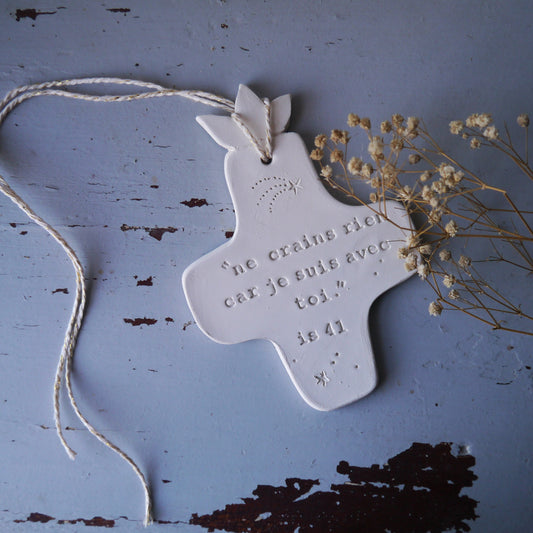 Christian ceramic wall cross, inscribed with the Word (Bible, Psalm, Gospel), prayer corner, baptism gift, communion, confirmation