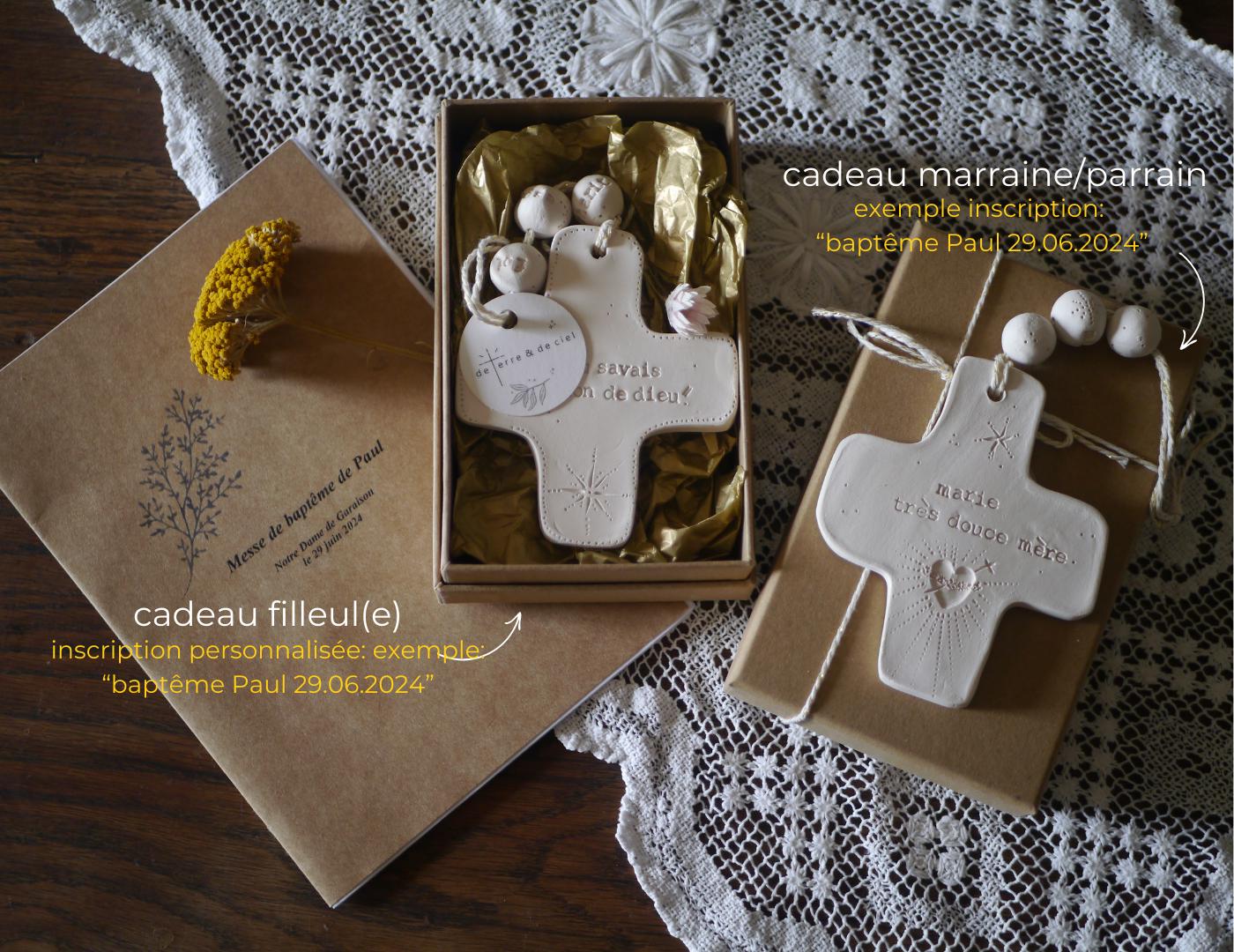 2 Duo baptism gift boxes: ceramic wall crosses for godchild and godfather/godmother