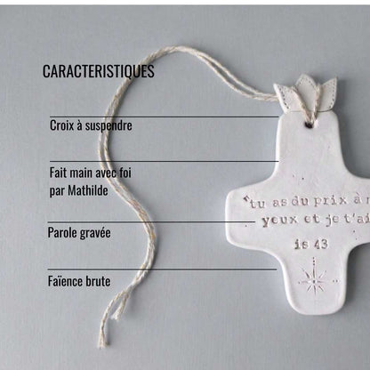 Christian ceramic wall cross, inscribed with the Word (Bible, Psalm, Gospel), prayer corner, baptism gift, communion, confirmation